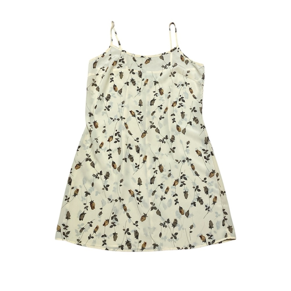 Vintage Floral Slip Dress Women’s L Yellow 90s Spaghetti Strap Sense Made in USA